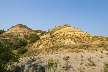 Sandstone rock formations at North Unit at Theodore Roosevelt National Park, North Dakota