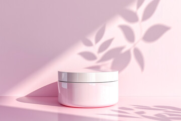 Cosmetic cream jar mockup on pink background
