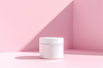 Cosmetic cream jar mockup on pink background