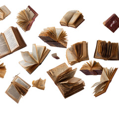 Open Antique Books on Transparent Background