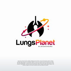 Fototapeta premium Lungs Planet logo designs concept vector, Lungs shield logo, Lungs Care logo template