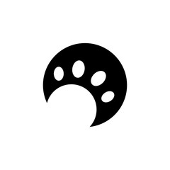 Unique black and white crescent moon design with paw print elements suitable for art or graphic use