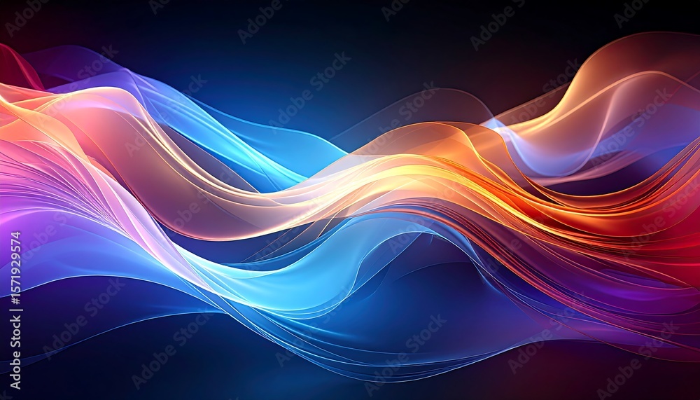 Fototapete abstract flowing light waves with colorful gradient background