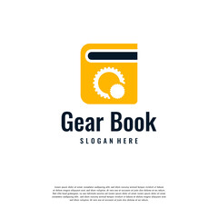 Gear Book logo designs concept vector, Mechanic Learning logo template