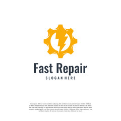 Bolt Electricity Gear logo designs concept vector, Fast Repair Thunder logo designs