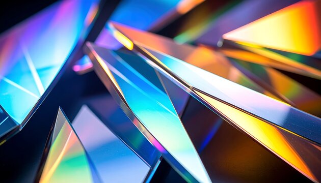 Abstract Glass Shards Reflecting Vibrant Iridescent Colors
