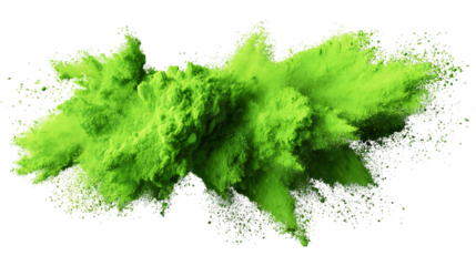 Vivid green powder explosion creates dynamic abstract form against a contrasting transparent background, suitable for vibrant designs and creative projects, silhouette