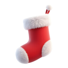 Festive red christmas stocking with fluffy white trim and pom pom isolated on transparent background