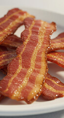 Crispy bacon slices close up photography breakfast food pork bacon strips delicious meat fried bacon rashers