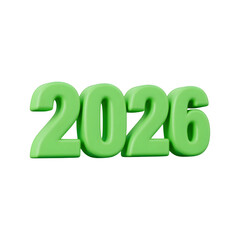 Bright green 3d number 2026 isolated on transparent background