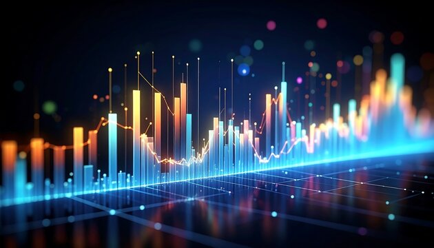 Analyzing Financial Data with Colorful Graph on Dark Background