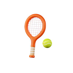 Orange tennis racket and yellow ball isolated on transparent background for sports and recreation