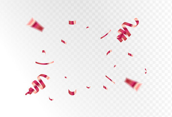 red confetti and ribbon streamers falling on a transparent background. blurred. Big and small,abstract frame,Vector.