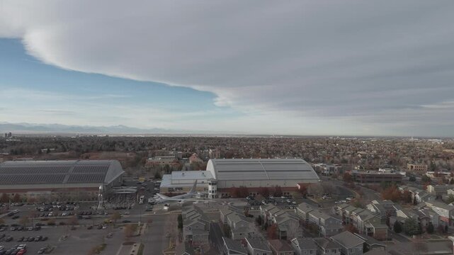 Over the Rockies on a cloudy sunset day