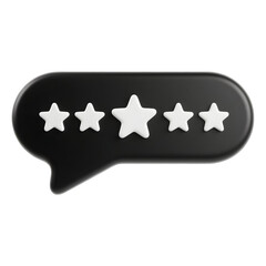 Three and a half white stars in a dark speech bubble isolated on transparent background