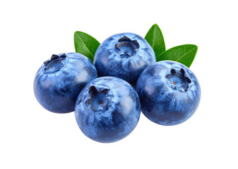 Blueberries with leaves isolated on transparent background.