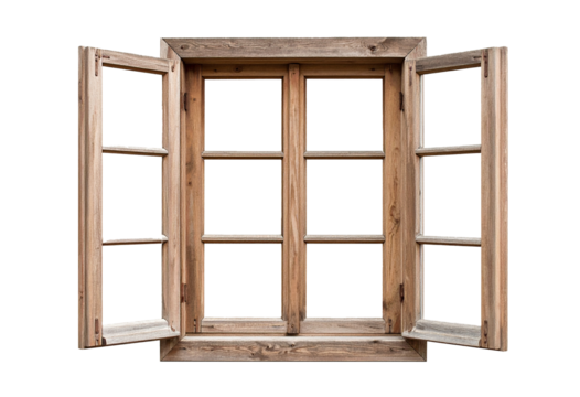 Old wooden window isolated on transparent background - Powered by Adobe