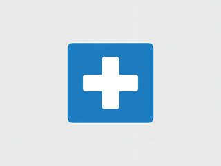 Fototapeta premium Simple Blue Cross Symbol Medical Icon, Healthcare Sign, Plus Sign, First Aid Graphic