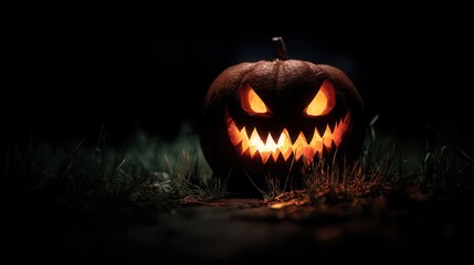 Sinister Jack-o'-Lantern Glowing in the Dark