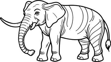 Fototapeta premium Stylized black and white line drawing of an elephant standing profile view