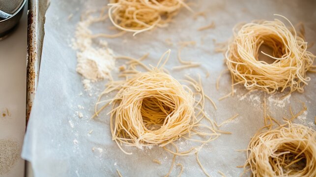 Kadaifi dough nests are isolated on white background
