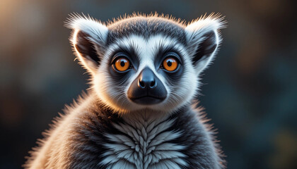 Ring-tailed Lemur Portrait with Striking Orange Eyes in Natural Light