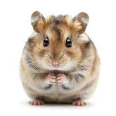 Captivating close-up of a hamster with striking features against a pure white background