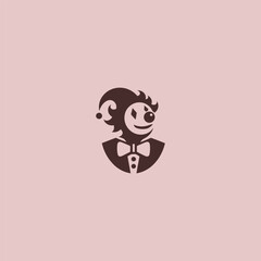 Clown logo in bold and simple silhouette illustration style.