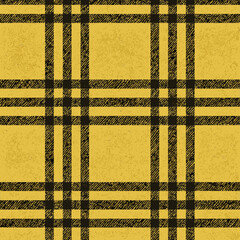 Seamless Yellow and Black Rough tartan Plaid Pattern Wallpaper