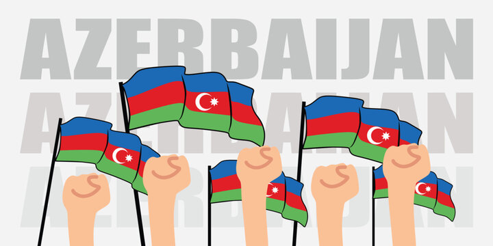 hand with flag of the Azerbaijan or Azerbaijan independence day vector illustration of Azerbaijan flag with gray background banner or greeting card