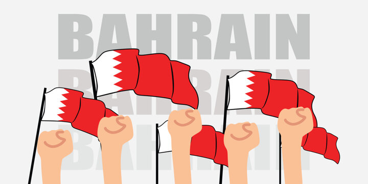 hand with flag of the Bahrain or Bahrain independence day vector illustration of Bahrain flag with gray background banner or greeting card - Powered by Adobe