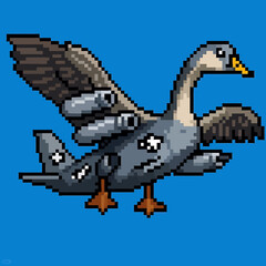 Vector Illustrations. Anomali Italian Brainrot Bombombini Gusini Pixelated Goose with Warplane Wings in Flight. EPS Editable