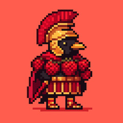 Vector Illustrations. Anomali Italian Brainrot Pixelated Roman Soldier with Red Cape and Golden Helmet Side View. EPS Editable
