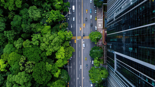 A city street with a crosswalk and a tall building in the background - Powered by Adobe