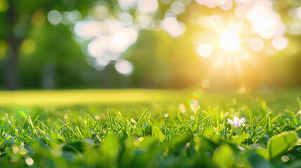 A field of grass with a sun shining on it
