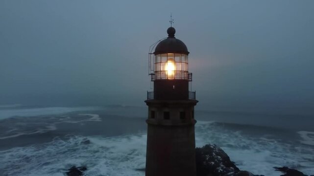 A captivating collection of lighthouse images, situated along rugged coastlines on cloudy, gloomy days. Lighthouses stand as beacons of safety amidst crashing waves and dramatic skies.