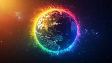 Obraz premium Vibrant Earth in Space Surrounded by Colorful Light Effects