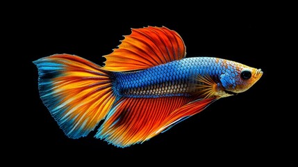 Fototapeta premium Vibrant Betta Fish Swimming Against Black Background