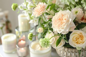 Cultivating radiant skin through expert advice in a serene floral setting