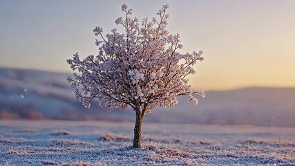 Snowy tree at dawn - Powered by Adobe