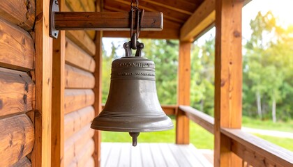 Fototapeta premium Rustic bell on wooden porch
