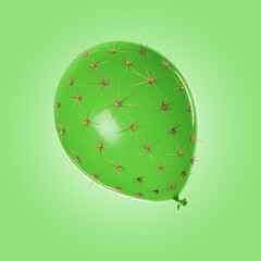 Balloon covered with cactus prickles on light green background