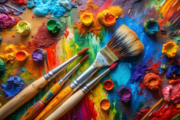 Fototapeta premium watercolor paints and brushes