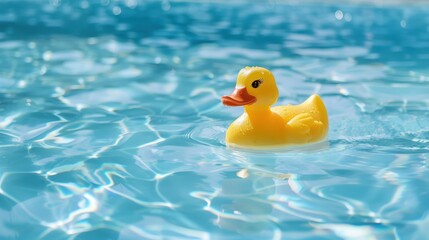 Playful yellow duck floating on water in a swimming pool
