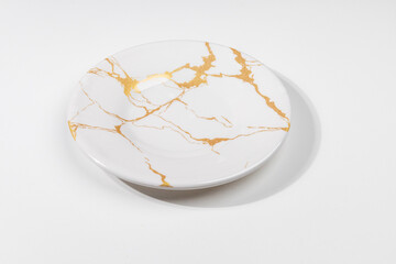 Elegant Ceramic Plate with Gold Detailing – Tableware Mockup on White Background