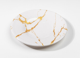 Elegant Ceramic Plate with Gold Detailing – Tableware Mockup on White Background