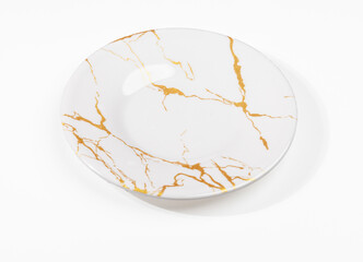 Elegant Ceramic Plate with Gold Detailing – Tableware Mockup on White Background