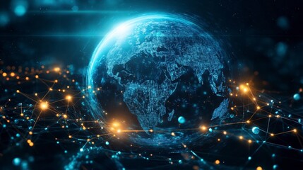 Digital Earth Connected by Networks and Data Points in Dark Space