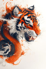 tiger on a red background, Japanese concept design tattoo