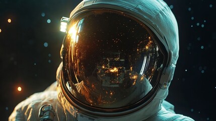 Astronaut in Space with Reflective Visor and Sparkling Stars